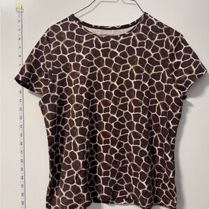 Croft & Barrow Brown Animal Print Short Sleeve Top